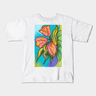 COLORFUL PINK AND YELLOW TULIPS Kids T-Shirt